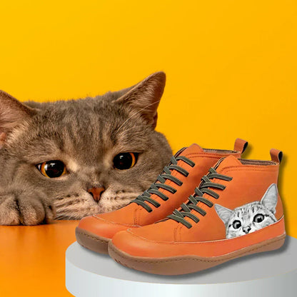 Women's Ankle Boots Cat Print Warm Lined Cushioned with Ergonomic Fit
