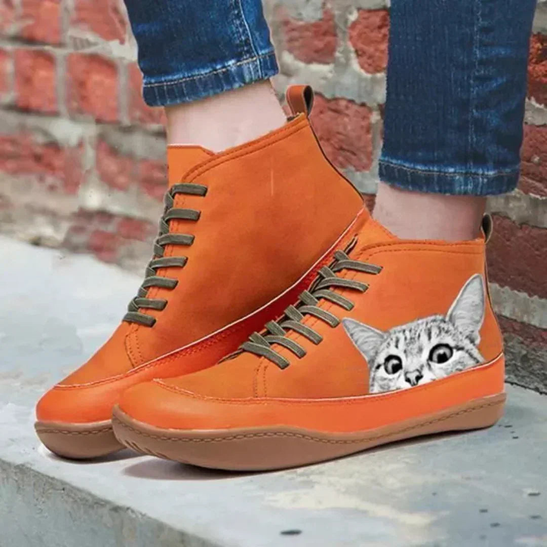 Women's Ankle Boots Cat Print Warm Lined Cushioned with Ergonomic Fit