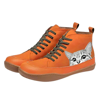 Women's Ankle Boots Cat Print Warm Lined Cushioned with Ergonomic Fit
