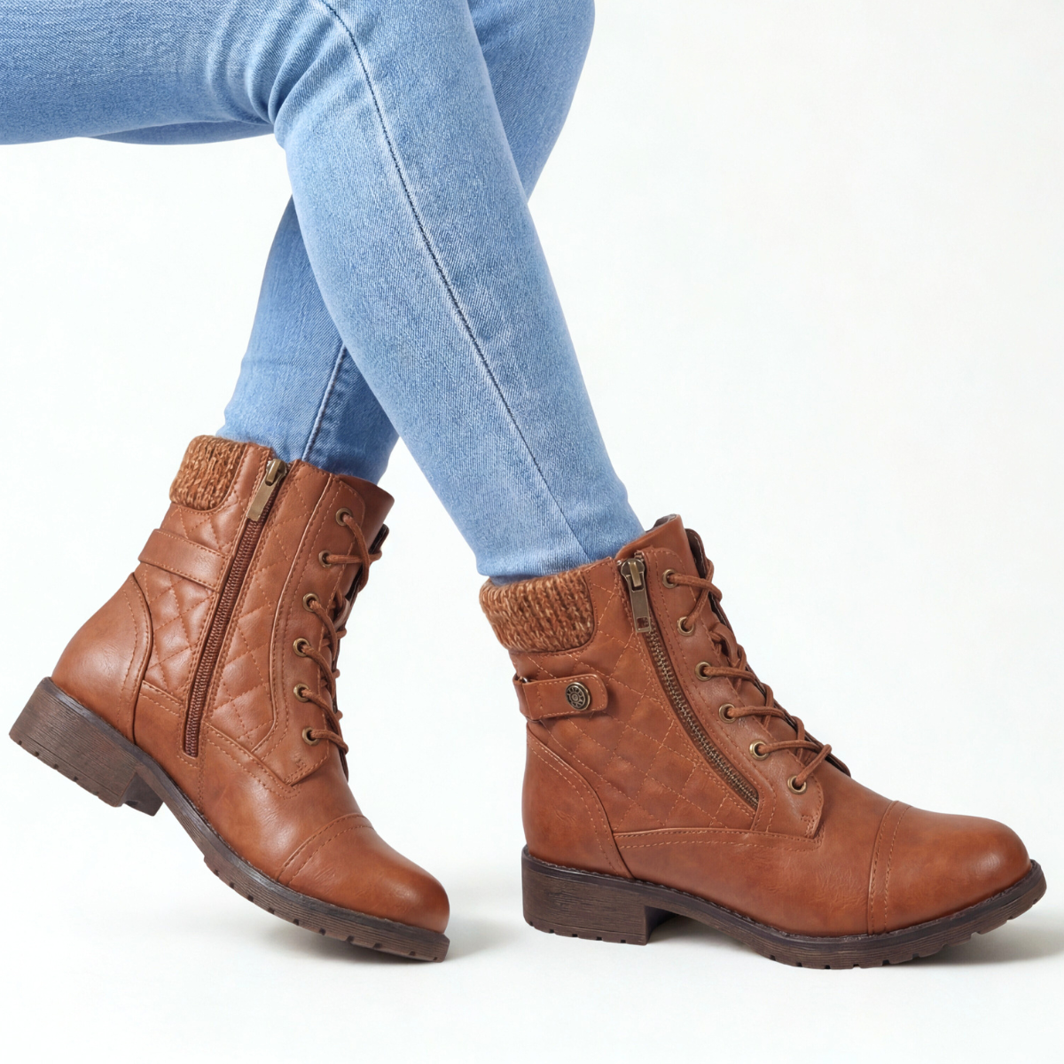 Women's Ankle Boots Quilted Panels Zip Entry Casual with Soft Band
