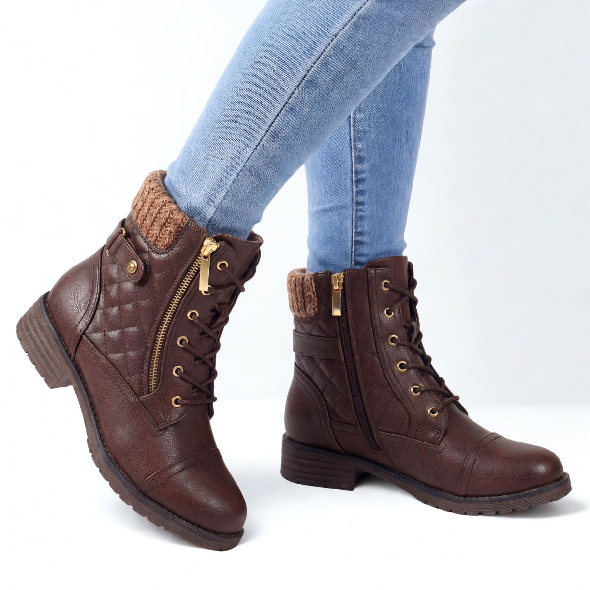 Women's Ankle Boots Quilted Panels Zip Entry Casual with Soft Band