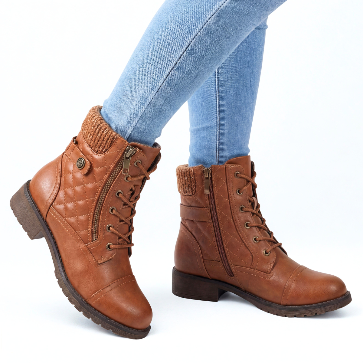 Women's Ankle Boots Quilted Panels Zip Entry Casual with Soft Band