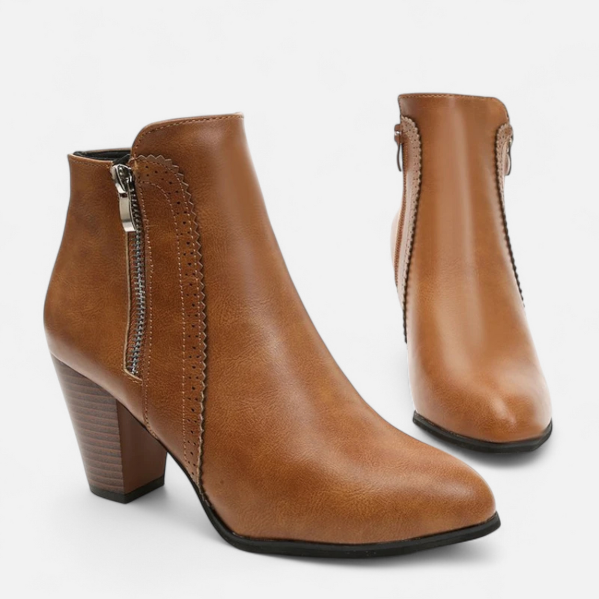 Women's Ankle Boots Retro Block Heel Side Zipper with Non Slip Sole