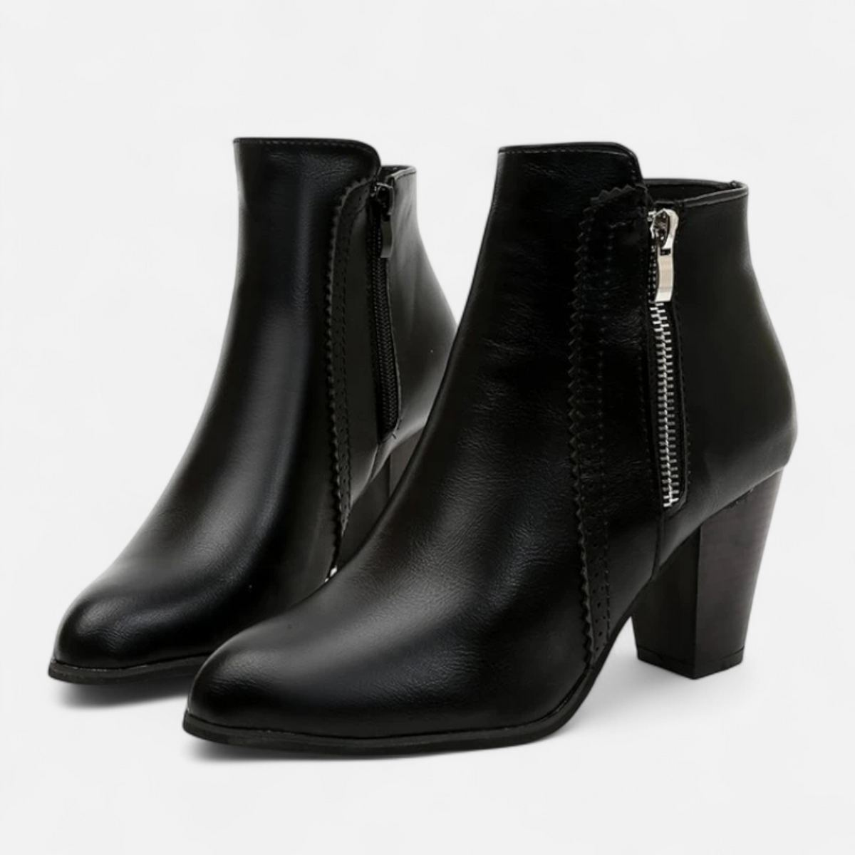 Women's Ankle Boots Retro Block Heel Side Zipper with Non Slip Sole