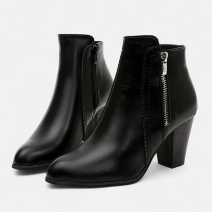 Women's Ankle Boots Retro Block Heel Side Zipper with Non Slip Sole