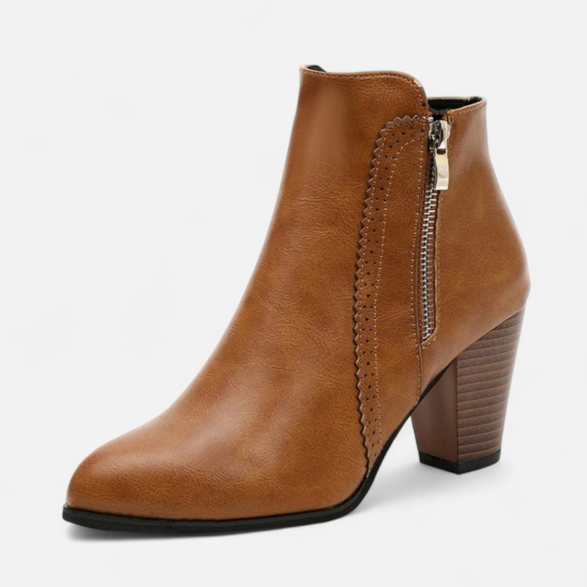Women's Ankle Boots Retro Block Heel Side Zipper with Non Slip Sole
