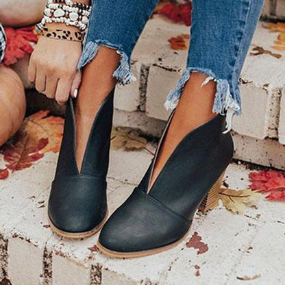 Women's Ankle Boots | V-Cut & Stacked Heel