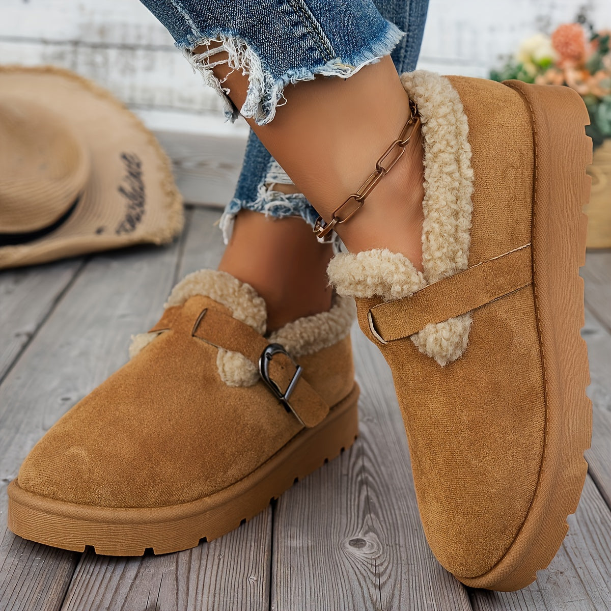 Women's Ankle Boots Warm Lined Non Slip Sole with Adjustable Strap