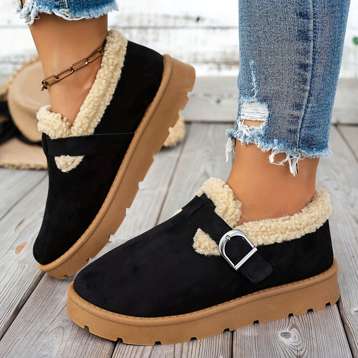 Women's Ankle Boots Warm Lined Non Slip Sole with Adjustable Strap
