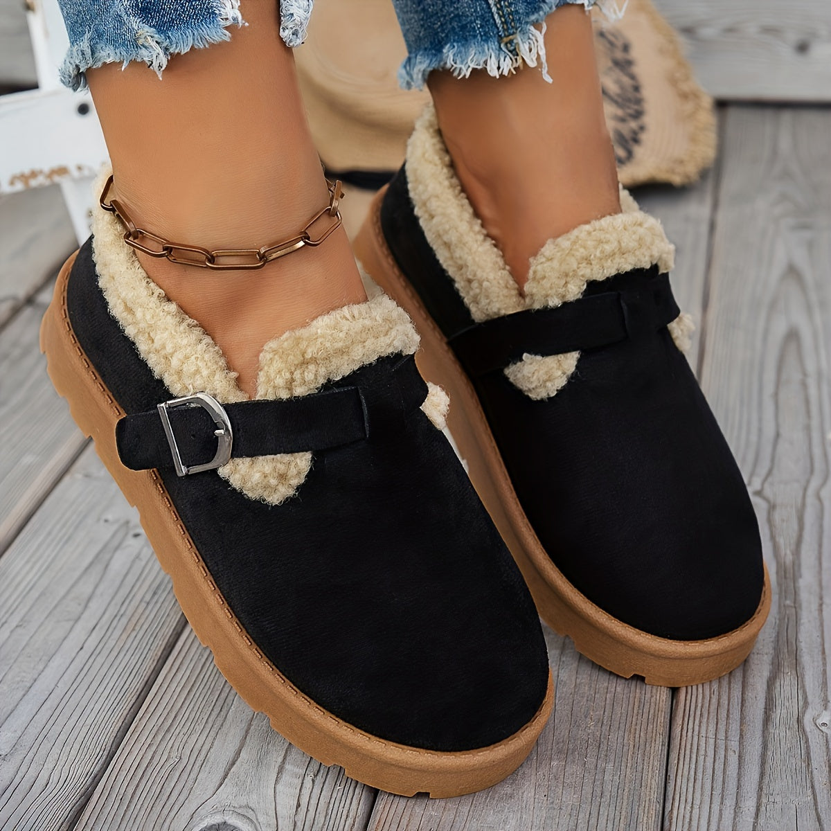 Women's Ankle Boots Warm Lined Non Slip Sole with Adjustable Strap