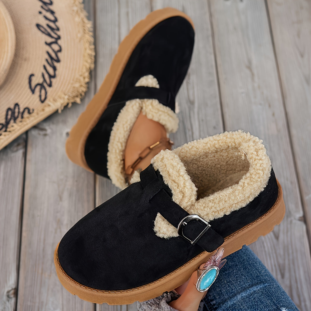 Women's Ankle Boots Warm Lined Non Slip Sole with Adjustable Strap