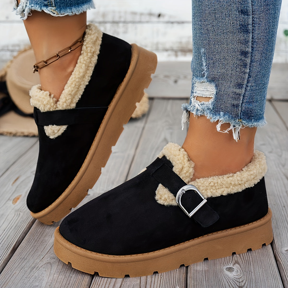 Women's Ankle Boots Warm Lined Non Slip Sole with Adjustable Strap