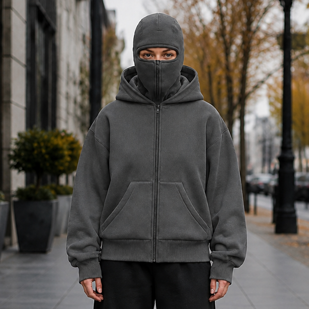 Women's Balaclava Hood Jacket Boxy Fit Zip-Up Winter Coat