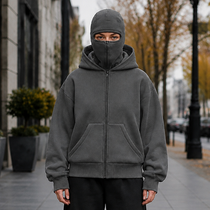 Women's Balaclava Hood Jacket Boxy Fit Zip-Up Winter Coat