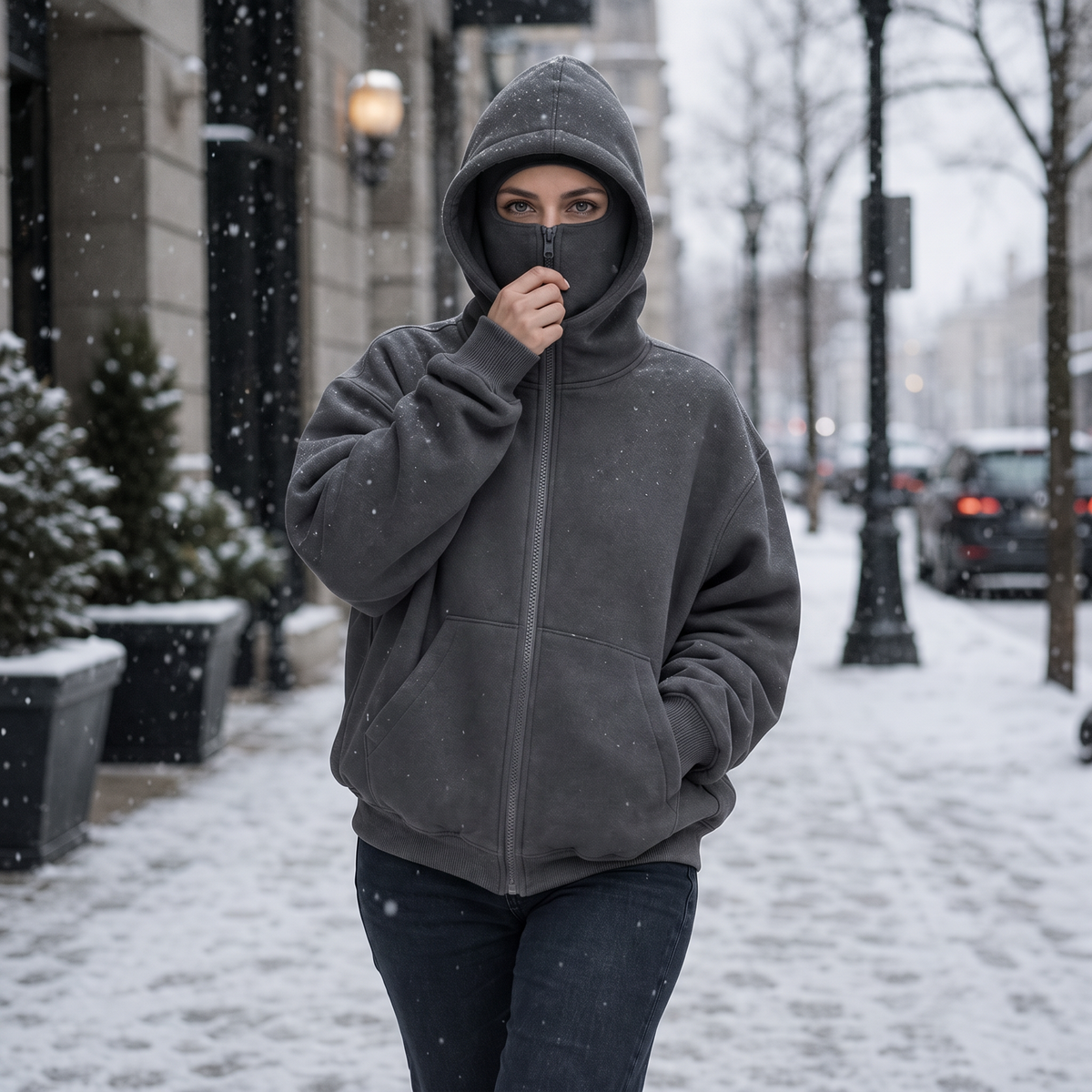 Women's Balaclava Hood Jacket Boxy Fit Zip-Up Winter Coat