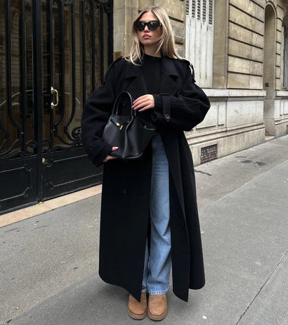 Women's Belted Maxi Coat | Lapel Collar & Long Sleeves