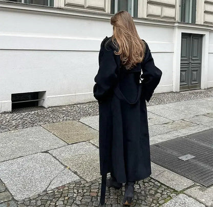 Women's Belted Maxi Coat | Lapel Collar & Long Sleeves