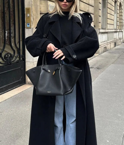 Women's Belted Maxi Coat | Lapel Collar & Long Sleeves