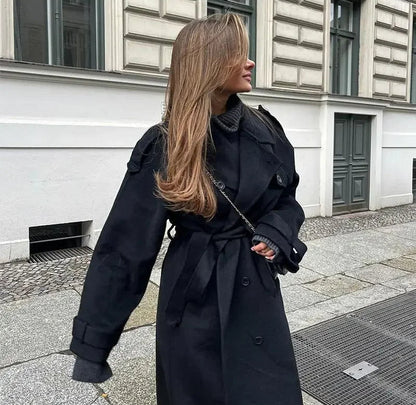 Women's Belted Maxi Coat | Lapel Collar & Long Sleeves