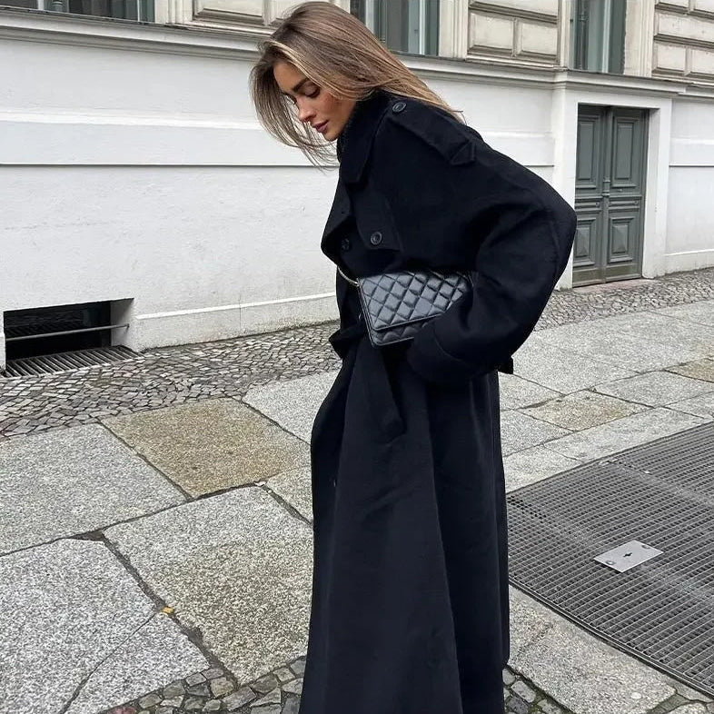 Women's Belted Maxi Coat | Lapel Collar & Long Sleeves