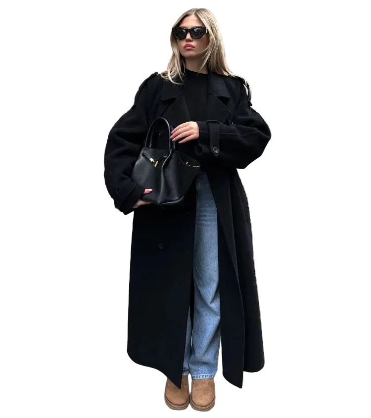 Women's Belted Maxi Coat | Lapel Collar & Long Sleeves
