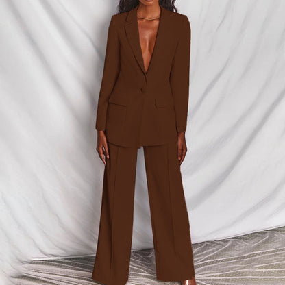 Women's Blazer Suit Tailored Fit Notch Lapel Long Sleeve with Trousers