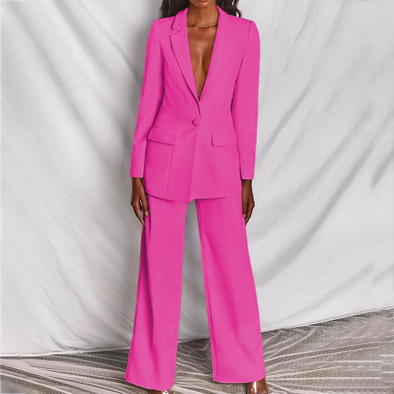 Women's Blazer Suit Tailored Fit Notch Lapel Long Sleeve with Trousers