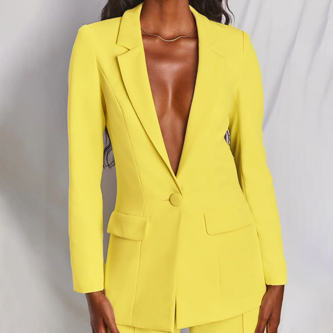 Women's Blazer Suit Tailored Fit Notch Lapel Long Sleeve with Trousers