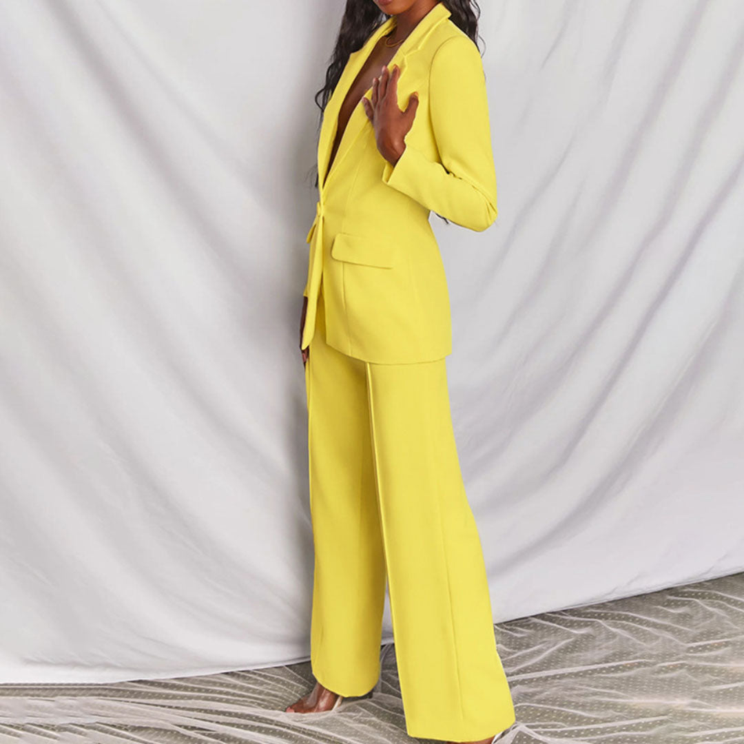 Women's Blazer Suit Tailored Fit Notch Lapel Long Sleeve with Trousers