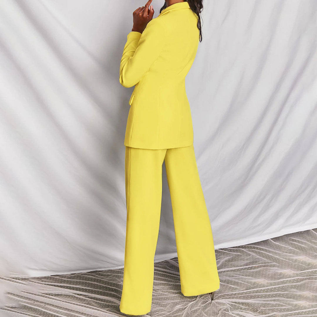 Women's Blazer Suit Tailored Fit Notch Lapel Long Sleeve with Trousers