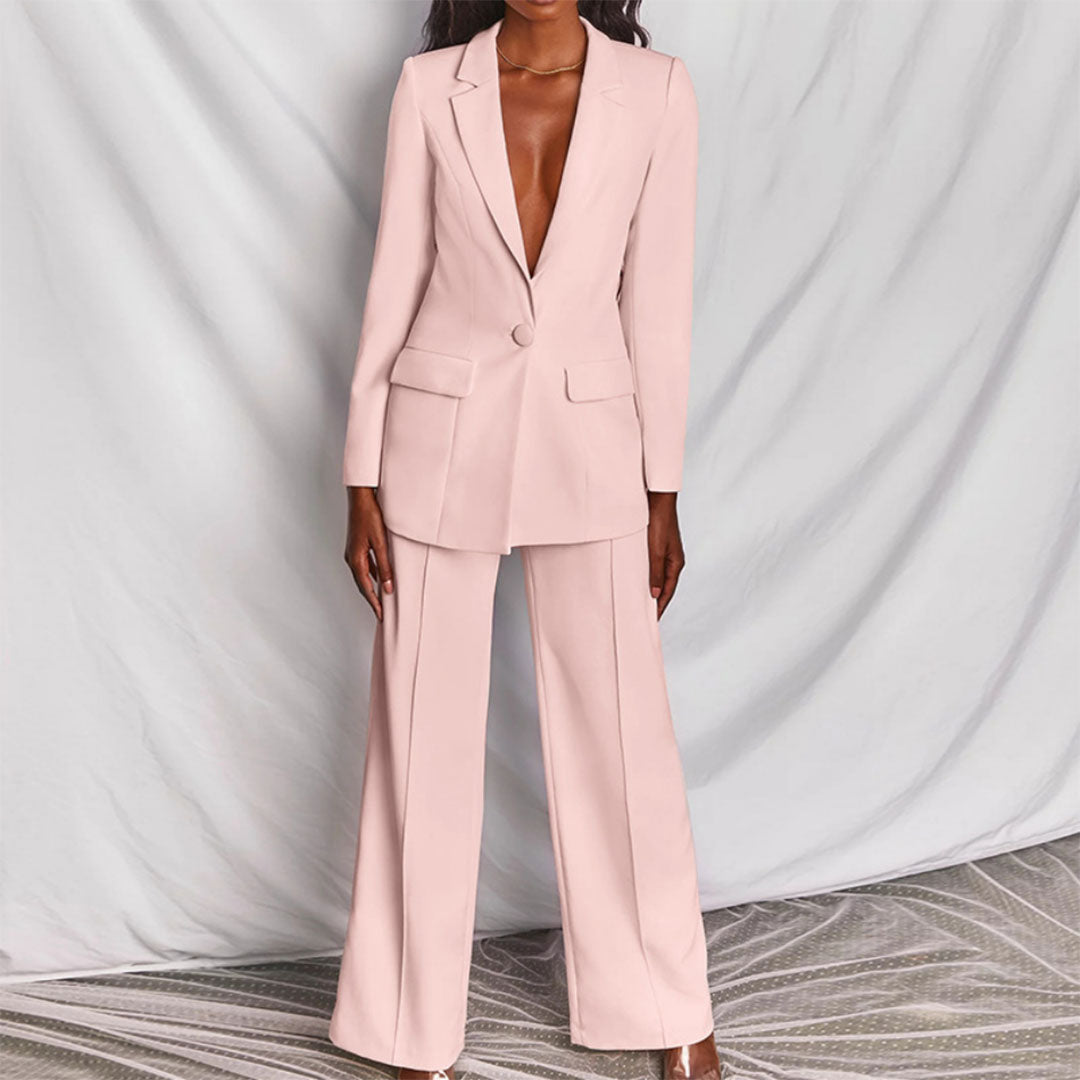 Women's Blazer Suit Tailored Fit Notch Lapel Long Sleeve with Trousers