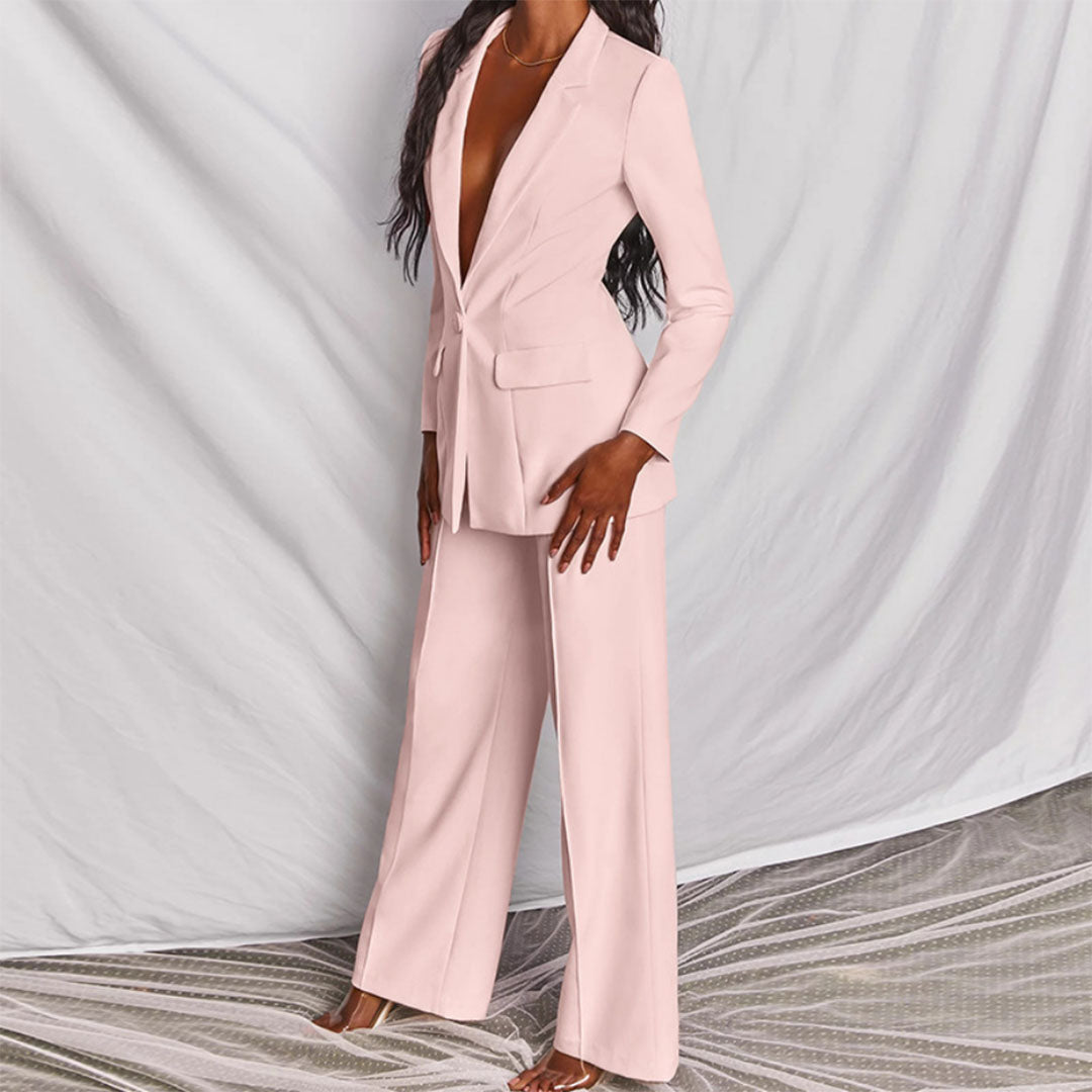 Women's Blazer Suit Tailored Fit Notch Lapel Long Sleeve with Trousers