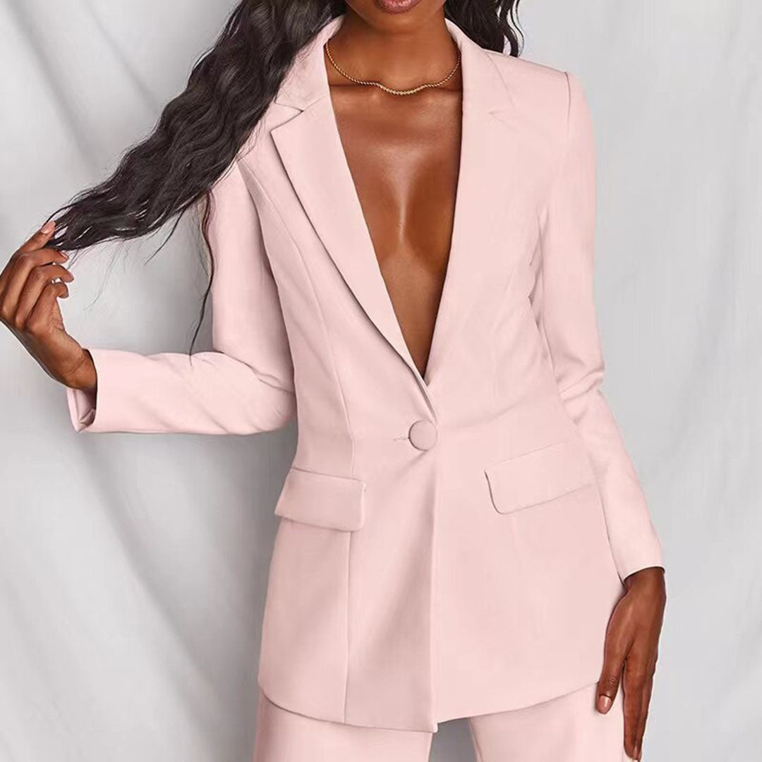 Women's Blazer Suit Tailored Fit Notch Lapel Long Sleeve with Trousers