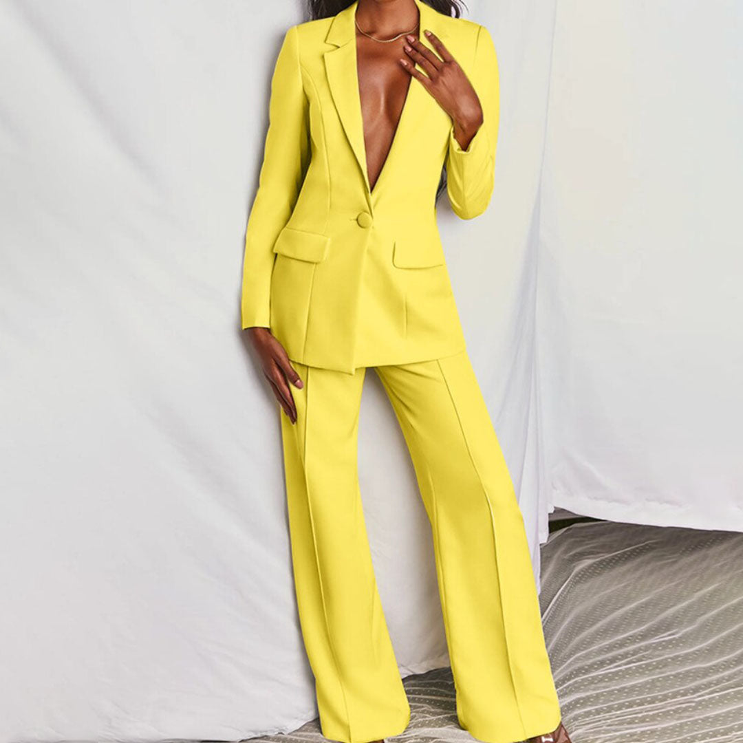 Women's Blazer Suit Tailored Fit Notch Lapel Long Sleeve with Trousers