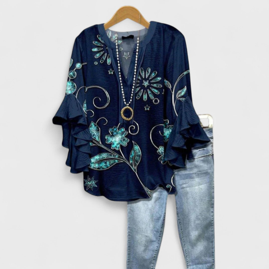 Women's Blouse | Floral Print & Feminine Ruffle Detail