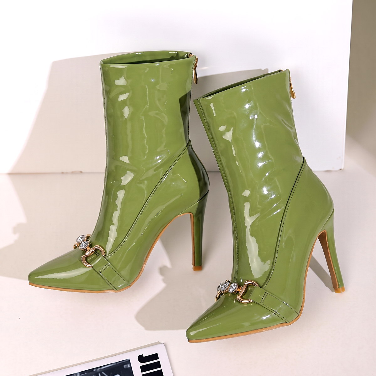 Women's Boots Ankle Pointed Toe Slim Stiletto Heel with Crystal Accent
