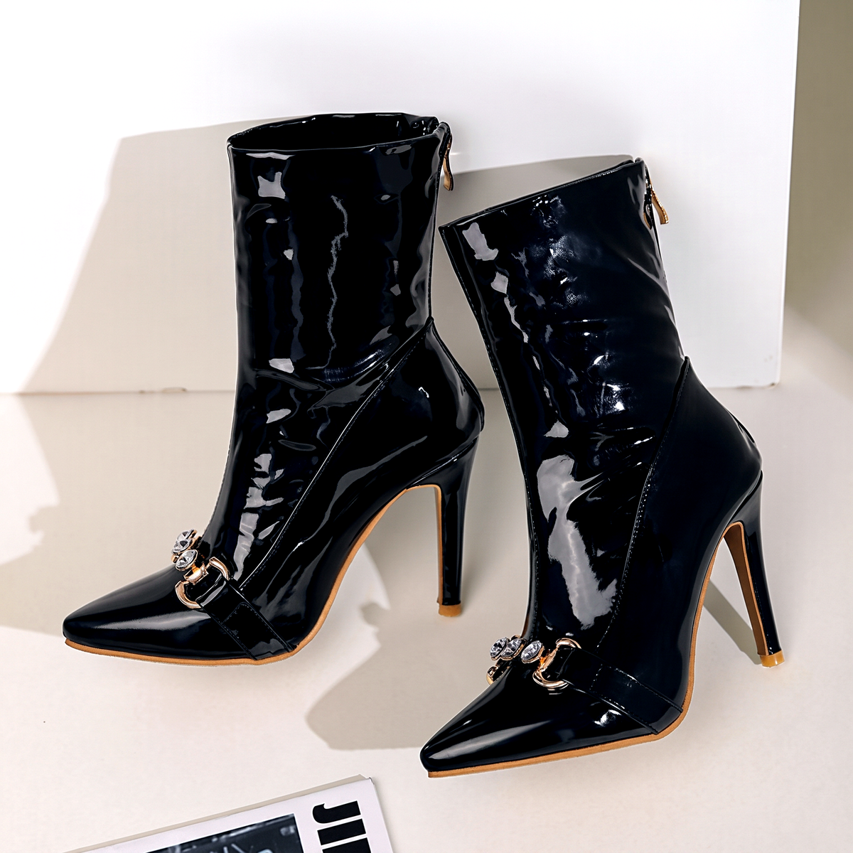 Women's Boots Ankle Pointed Toe Slim Stiletto Heel with Crystal Accent