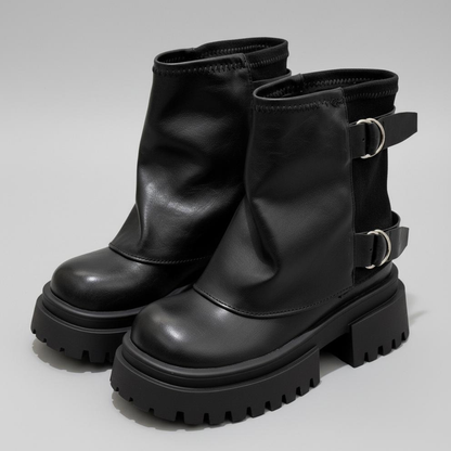 Women's Boots Chunky Lug Sole Double Buckle Straps with Adjustable Fit