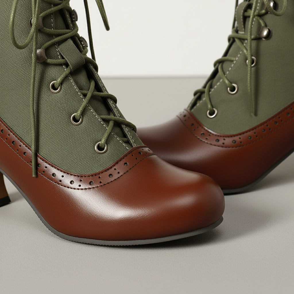 Women's Boots Lace Up Round Toe Block Heel Panelled with Cinch Front