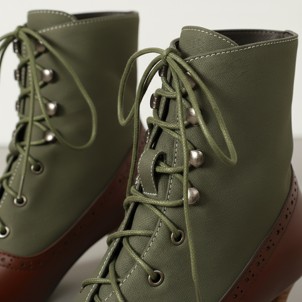 Women's Boots Lace Up Round Toe Block Heel Panelled with Cinch Front