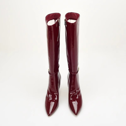 Women's Boots Pointed Toe Slim Stiletto Heel Glossy with Buckle Strap