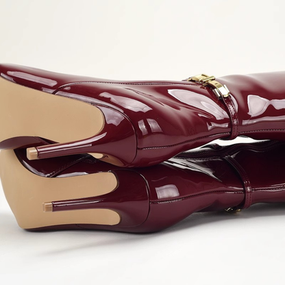 Women's Boots Pointed Toe Slim Stiletto Heel Glossy with Buckle Strap