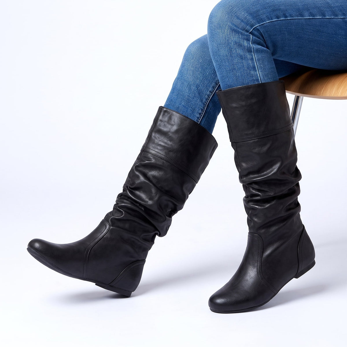 Women's Boots Slouchy Shaft Round Toe True Fit with Low Stacked Heel