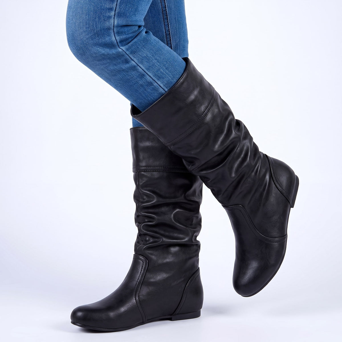 Women's Boots Slouchy Shaft Round Toe True Fit with Low Stacked Heel