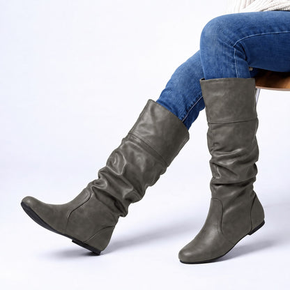 Women's Boots Slouchy Shaft Round Toe True Fit with Low Stacked Heel