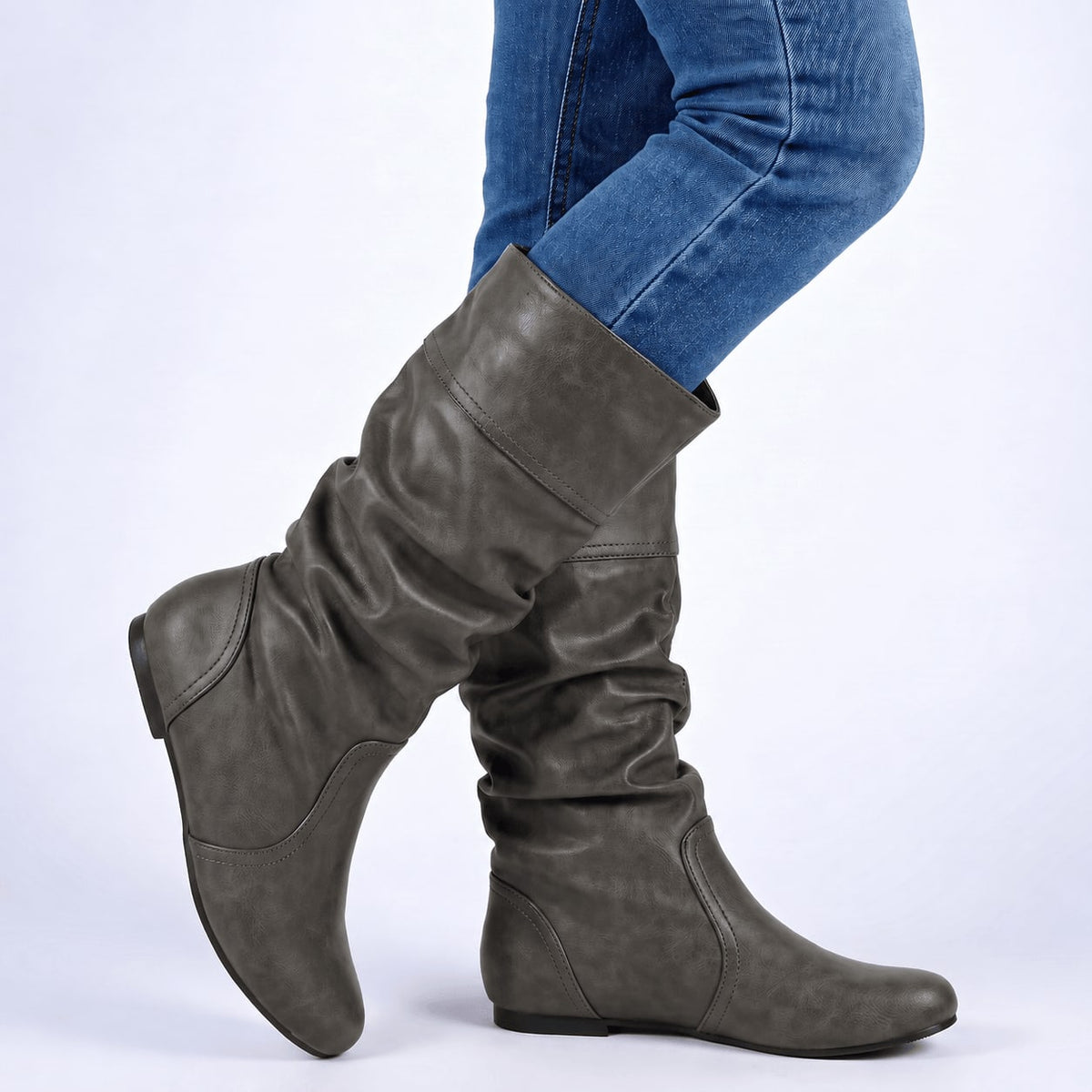 Women's Boots Slouchy Shaft Round Toe True Fit with Low Stacked Heel