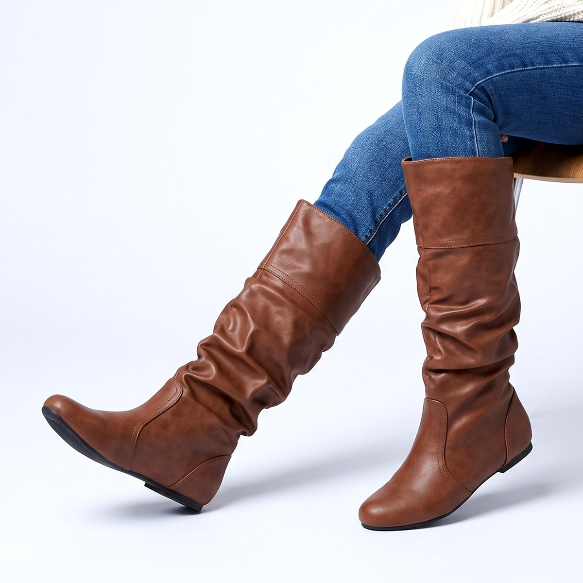Women's Boots Slouchy Shaft Round Toe True Fit with Low Stacked Heel