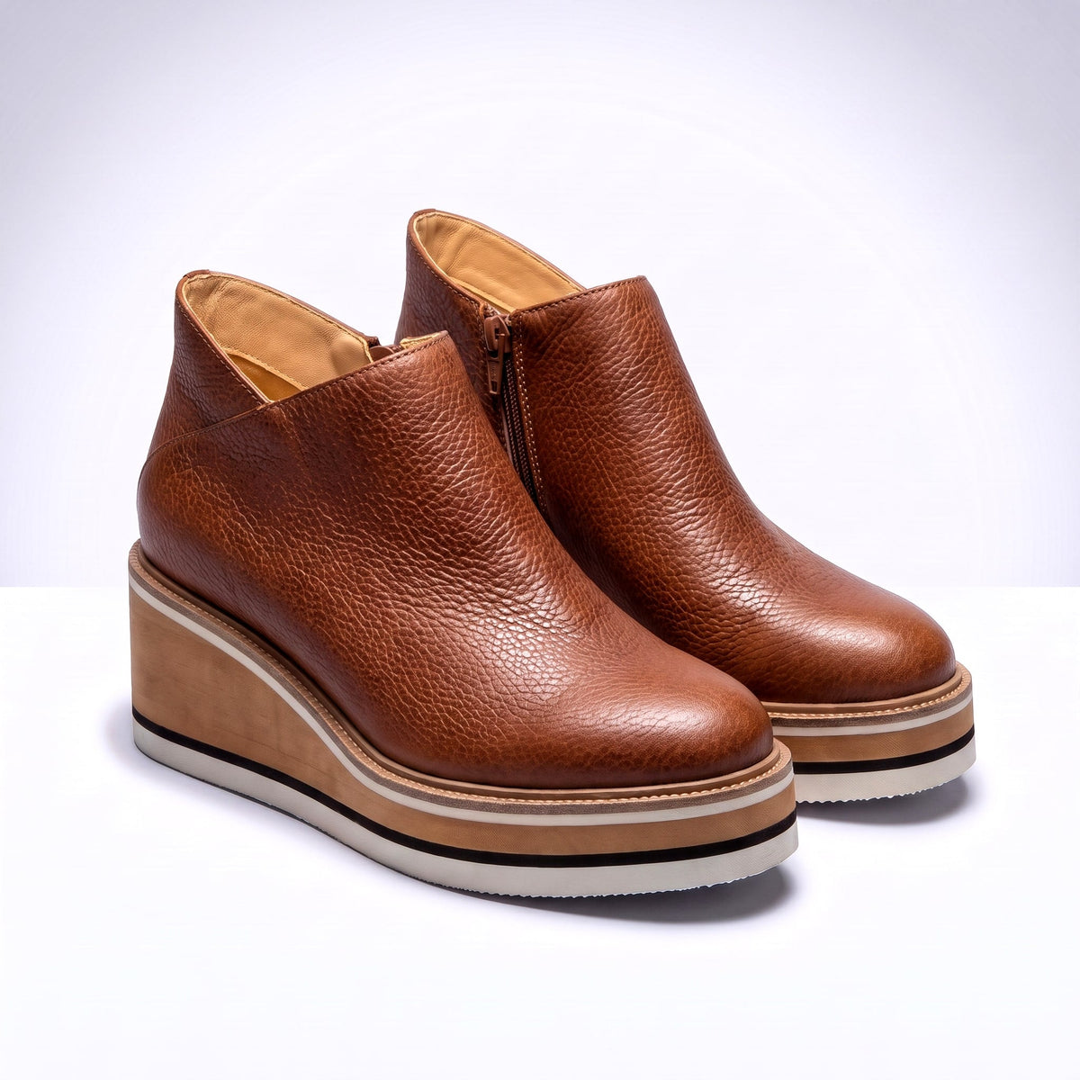 Women's Boots Wedge Heel Rounded Toe Broad Base with Contrast Sole