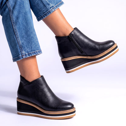 Women's Boots Wedge Heel Rounded Toe Broad Base with Contrast Sole