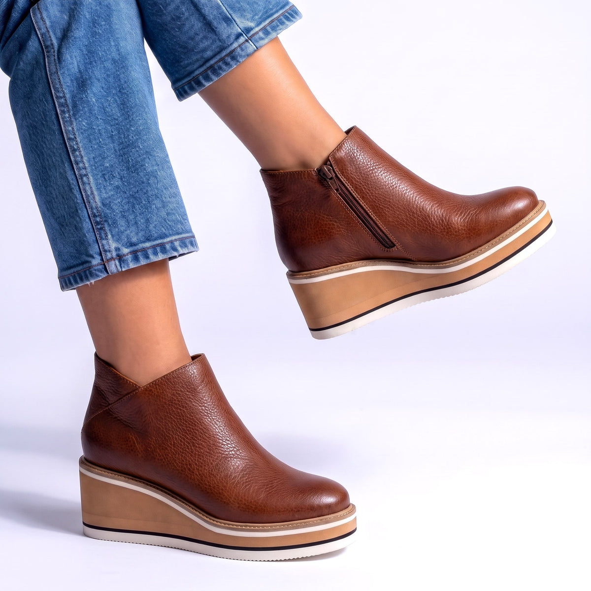 Women's Boots Wedge Heel Rounded Toe Broad Base with Contrast Sole